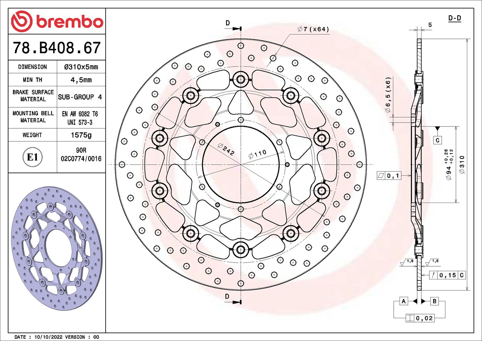 Tarcza hamulcowa BREMBO 78B40867