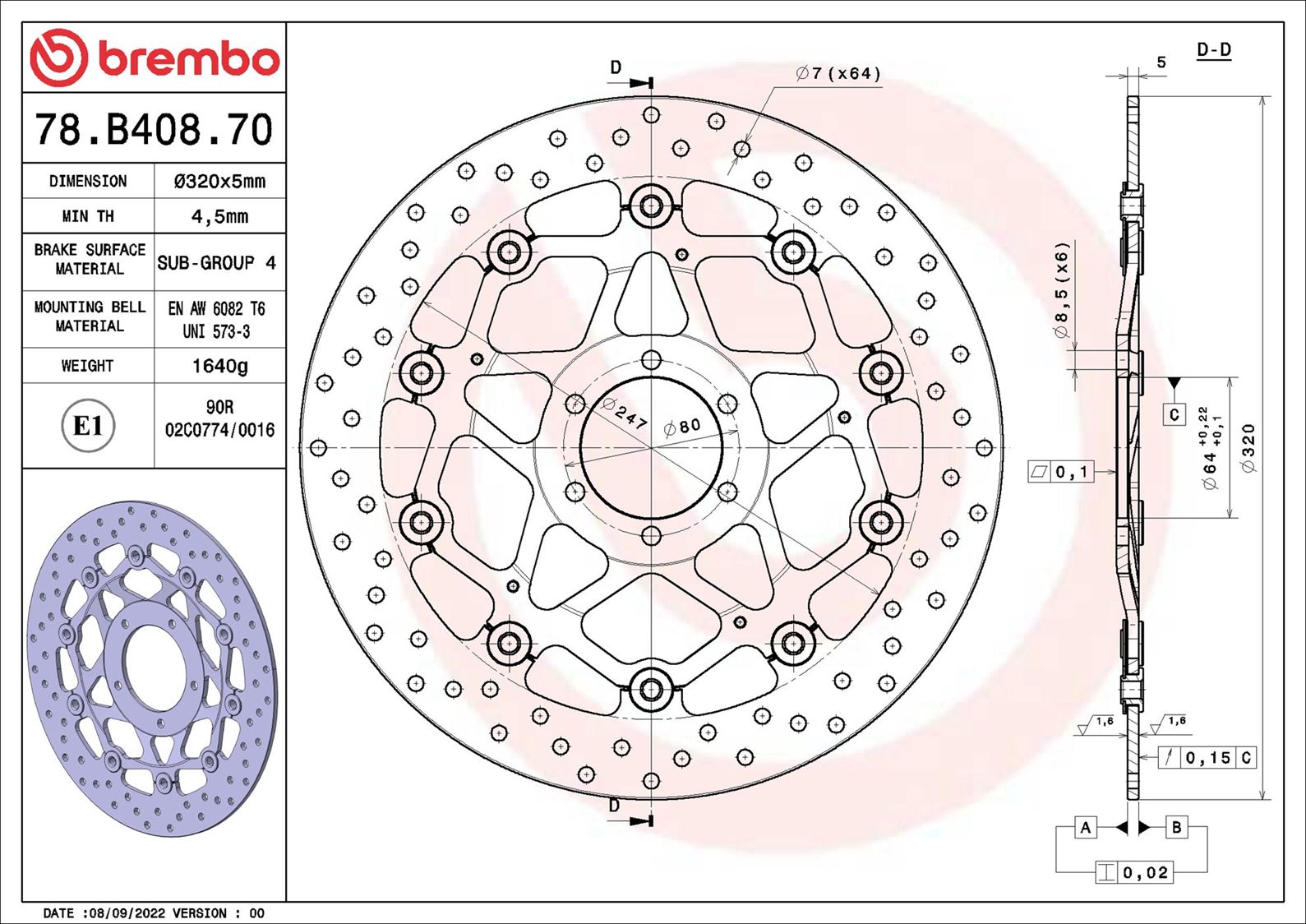 Brake Disc BREMBO 78B40870