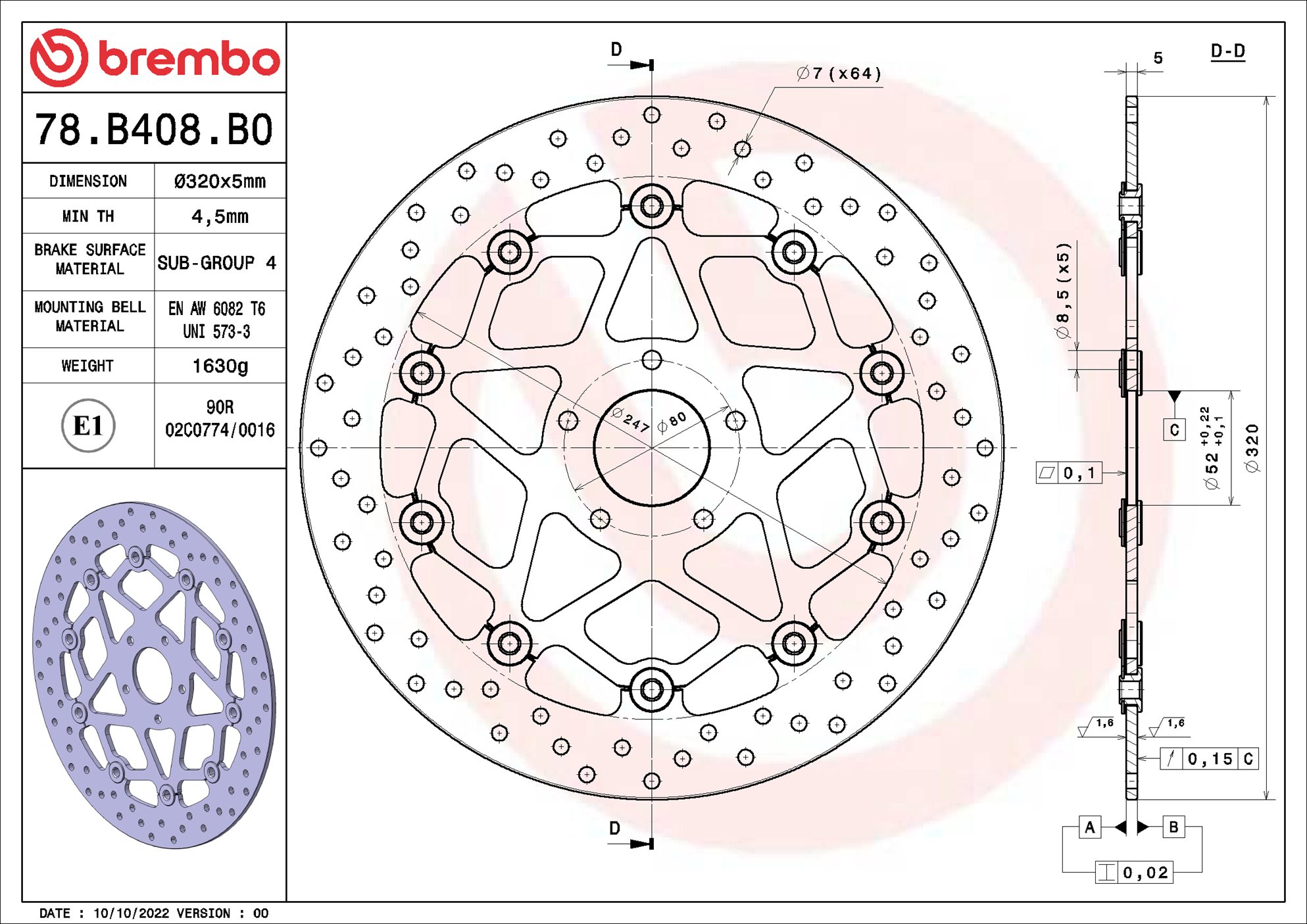 Tarcza hamulcowa BREMBO 78B408B0