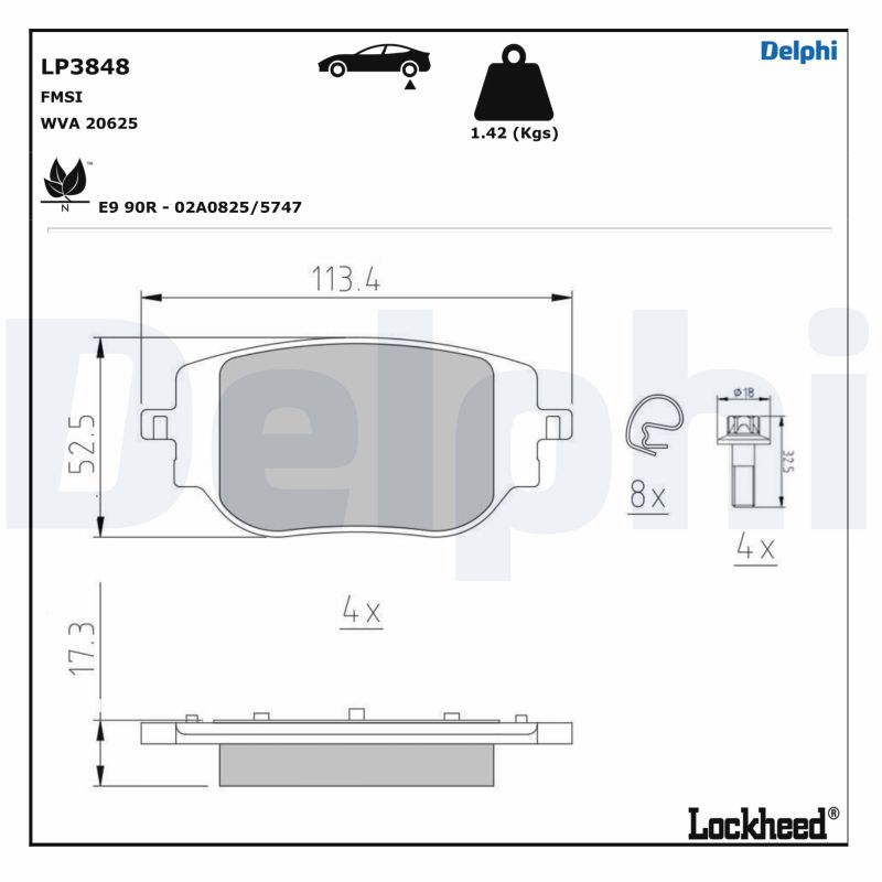 Brake Pad Set, disc brake DELPHI LP3848
