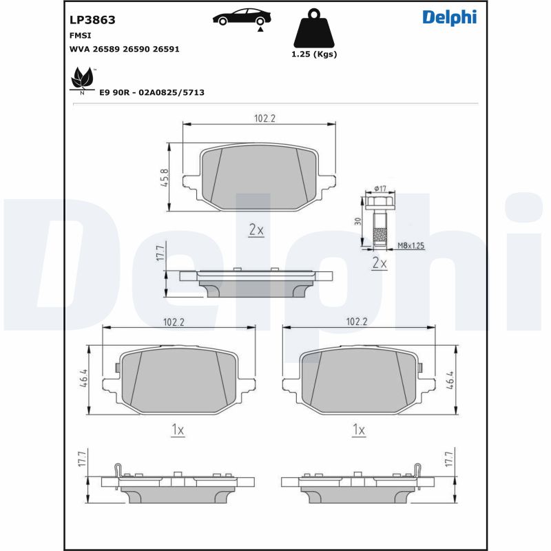 Brake Pad Set, disc brake DELPHI LP3863