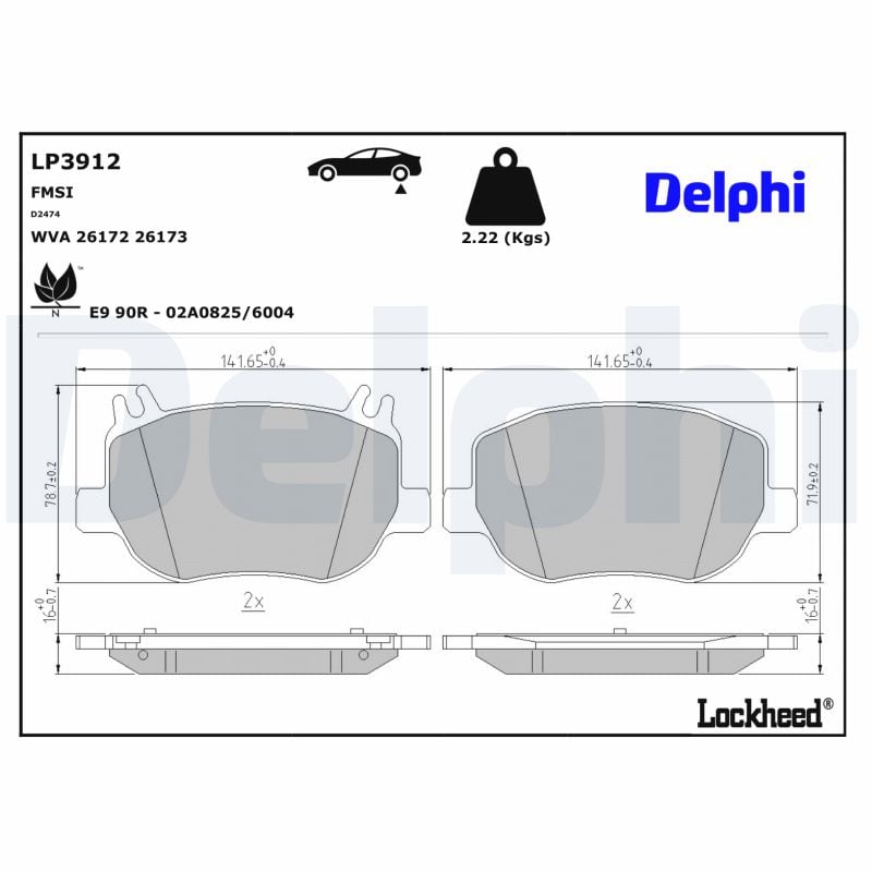 Brake Pad Set, disc brake DELPHI LP3912