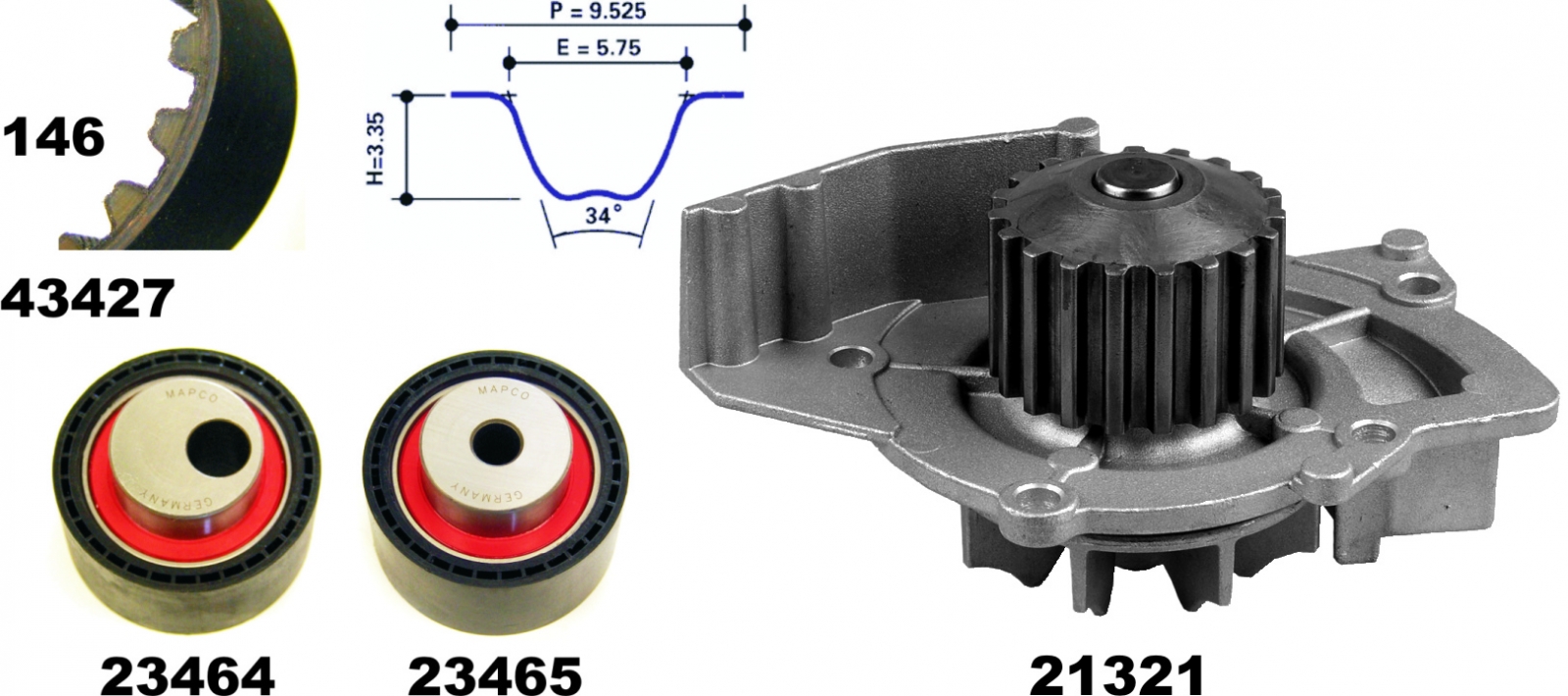 Water Pump & Timing Belt Set MAPCO 41427